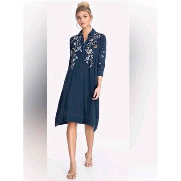 Johnny Was Boho Floral Embroidered Asymmetrical Size Medium Casual Midi Dress - Picture 1 of 13